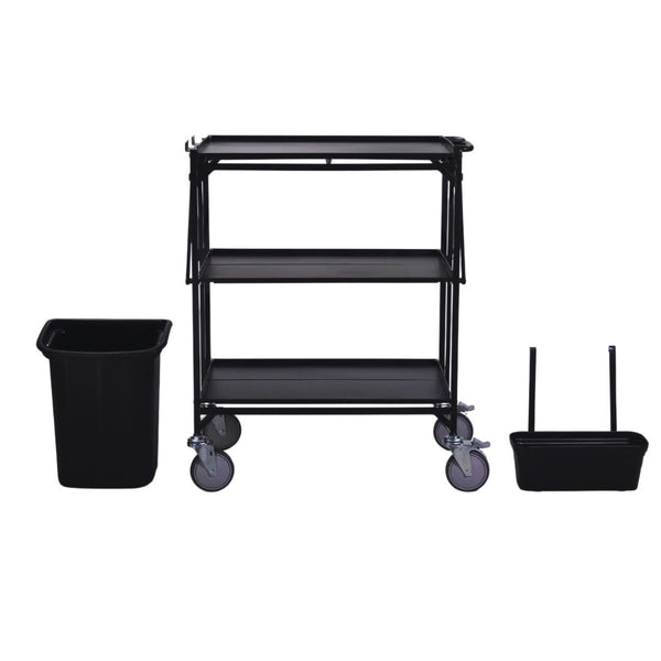 Collapsible 3-Tier Utility Cart with Trash Can Hook, 550 lb Heavy-Duty Folding Cleaning Cart – Folding Master BC-3010