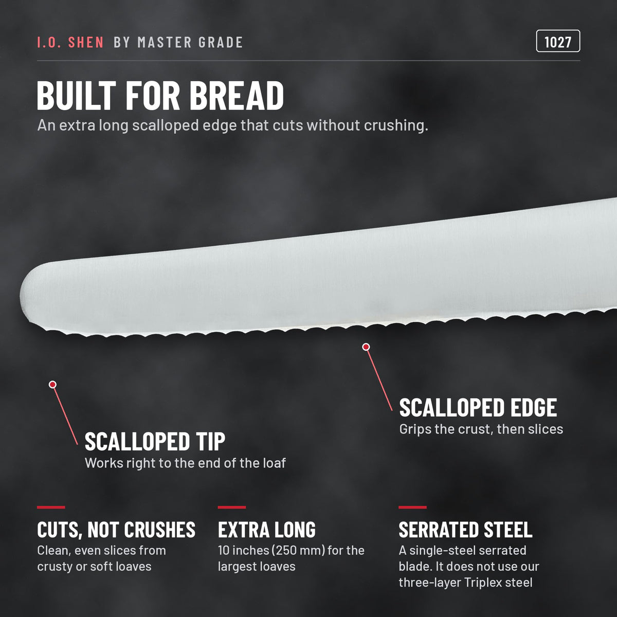 I.O. Shen 10 in bread knife 1027, features and details