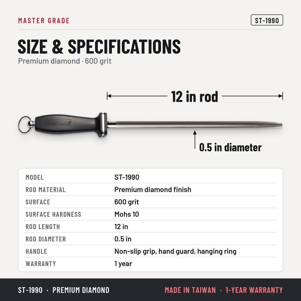 Master Grade ST-1990 12 in diamond honing rod, size and specifications