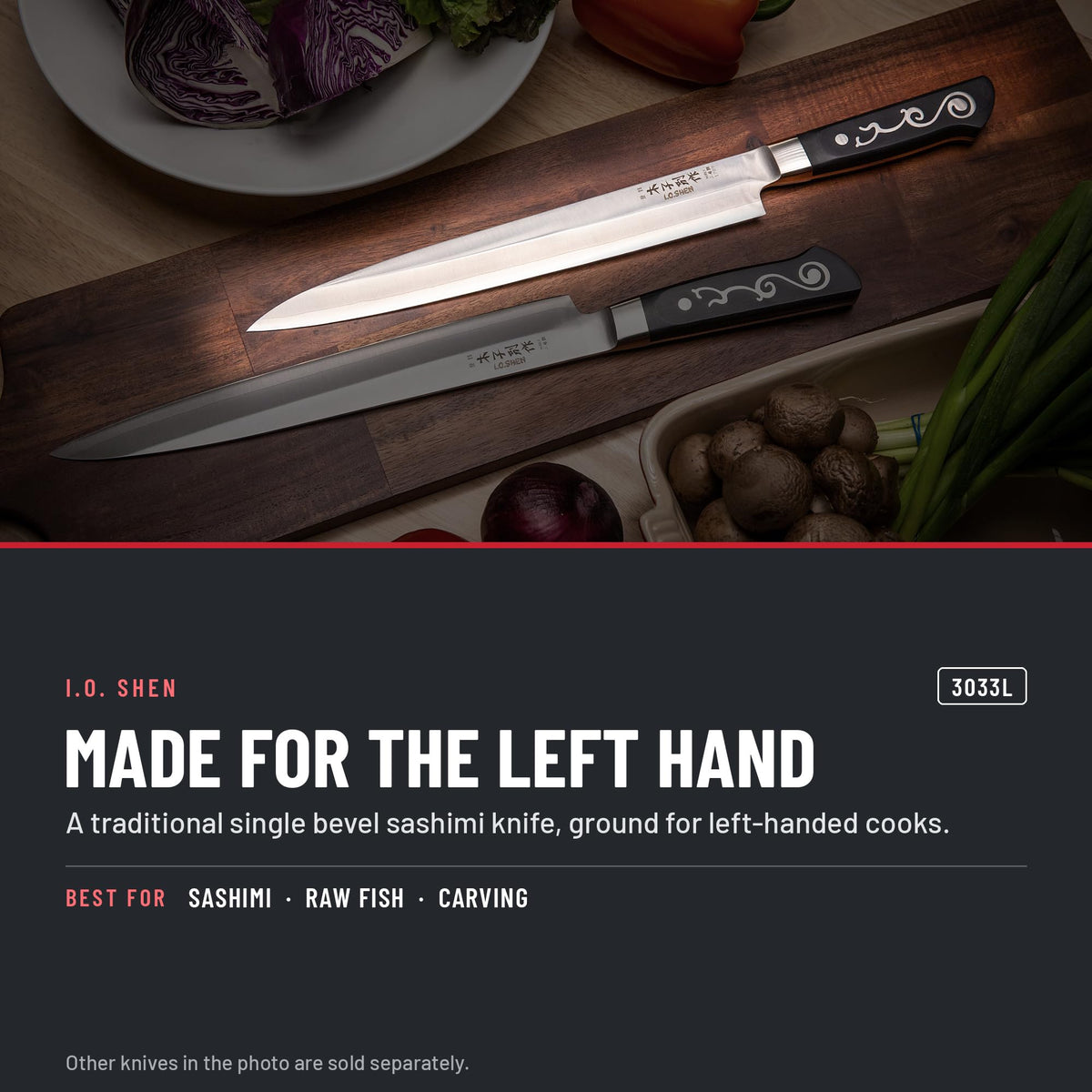 I.O. Shen 10.75 in left-handed sashimi knife 3033L in the kitchen
