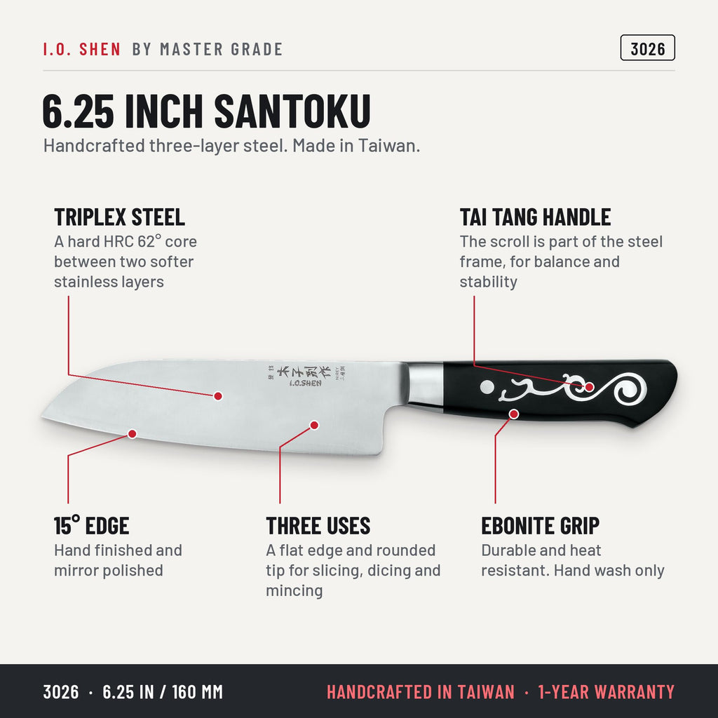 I.O. Shen 6.25 in santoku knife 3026, features and details