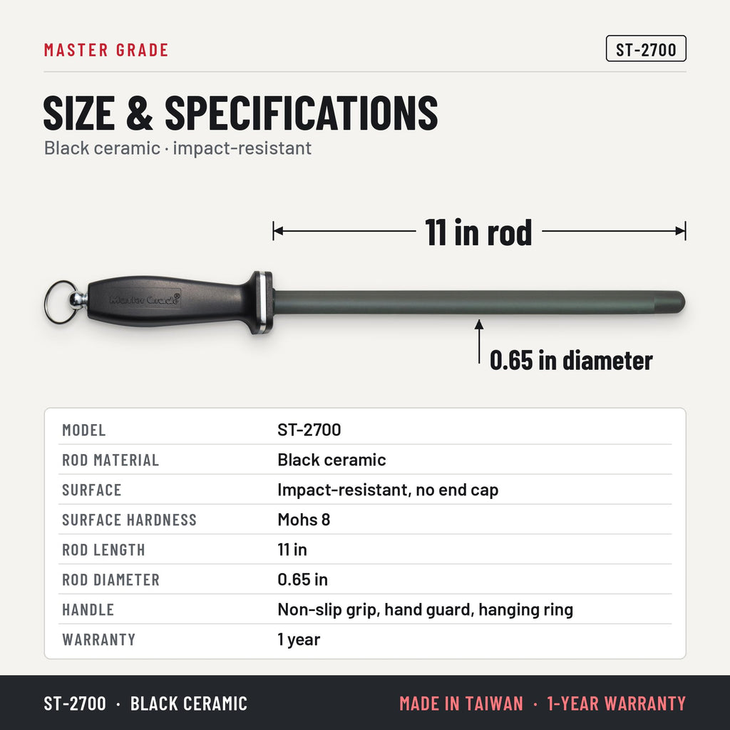 Master Grade ST-2700 11 in black ceramic honing rod, size and specifications