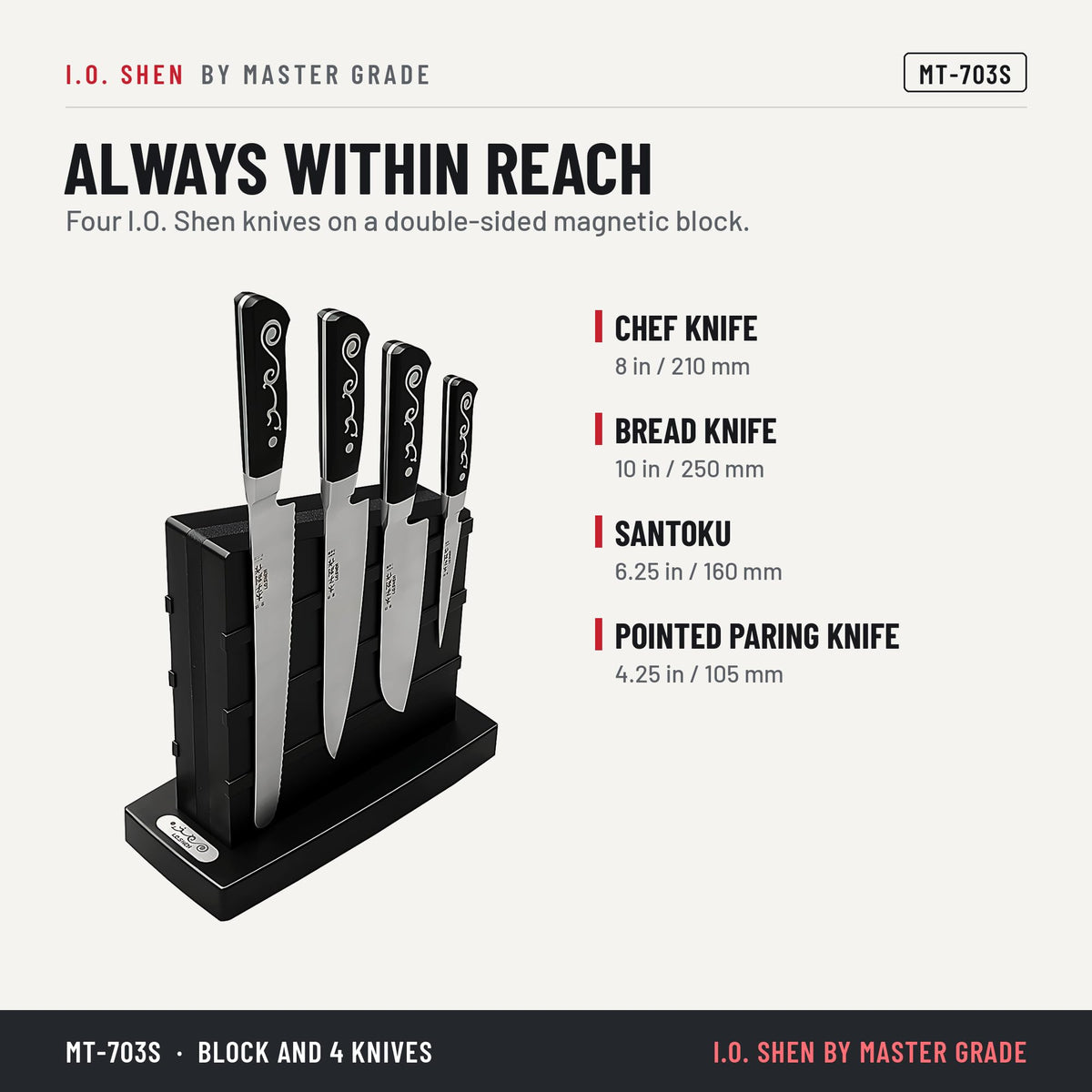 I.O. Shen 5-piece knife set with magnetic block MT-703S in the kitchen