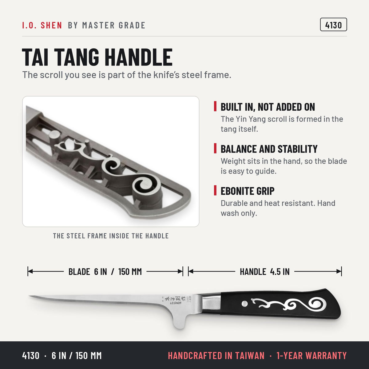 I.O. Shen 6 in boning knife 4130, features and details