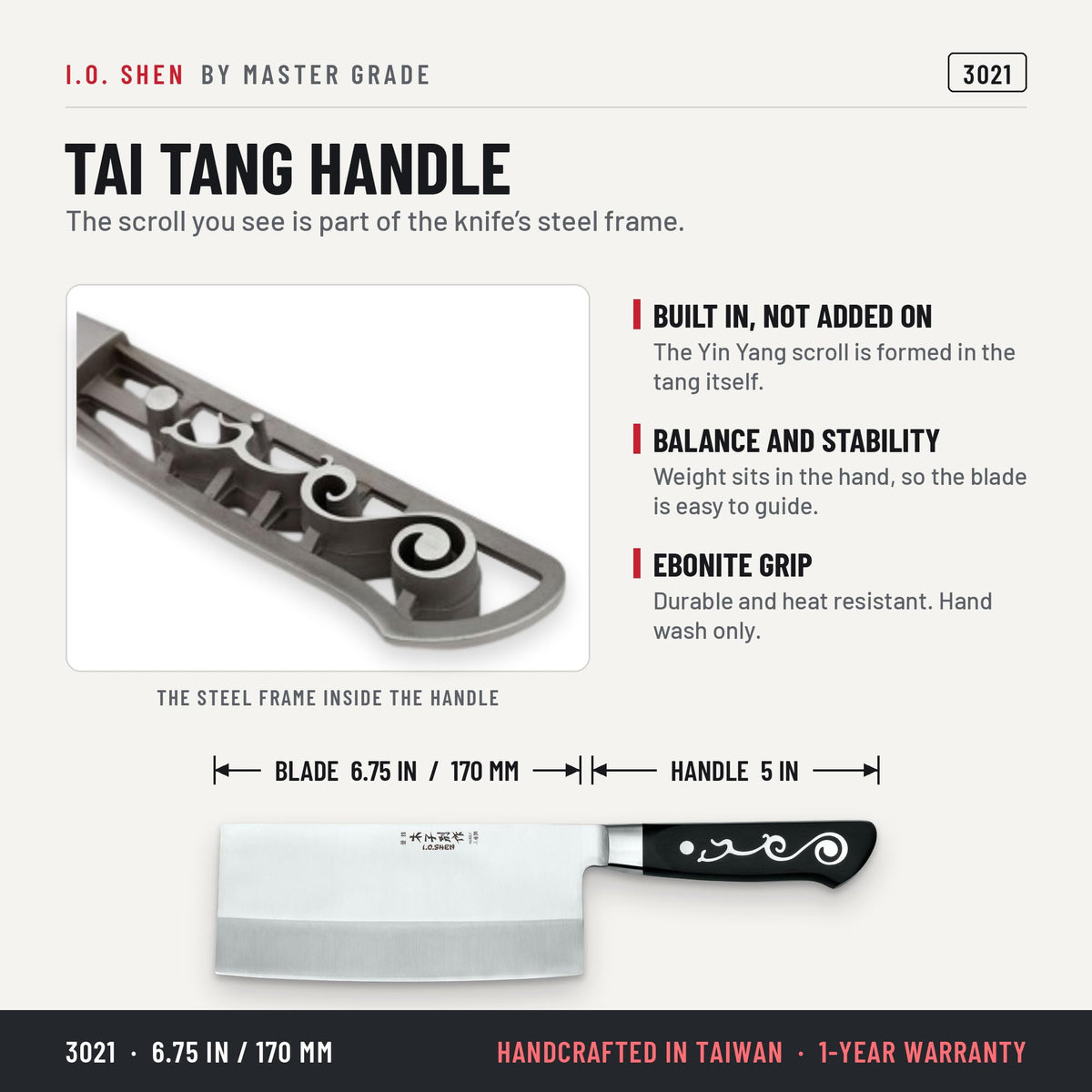 I.O. Shen 6.75 in heavy cleaver 3021, features and details