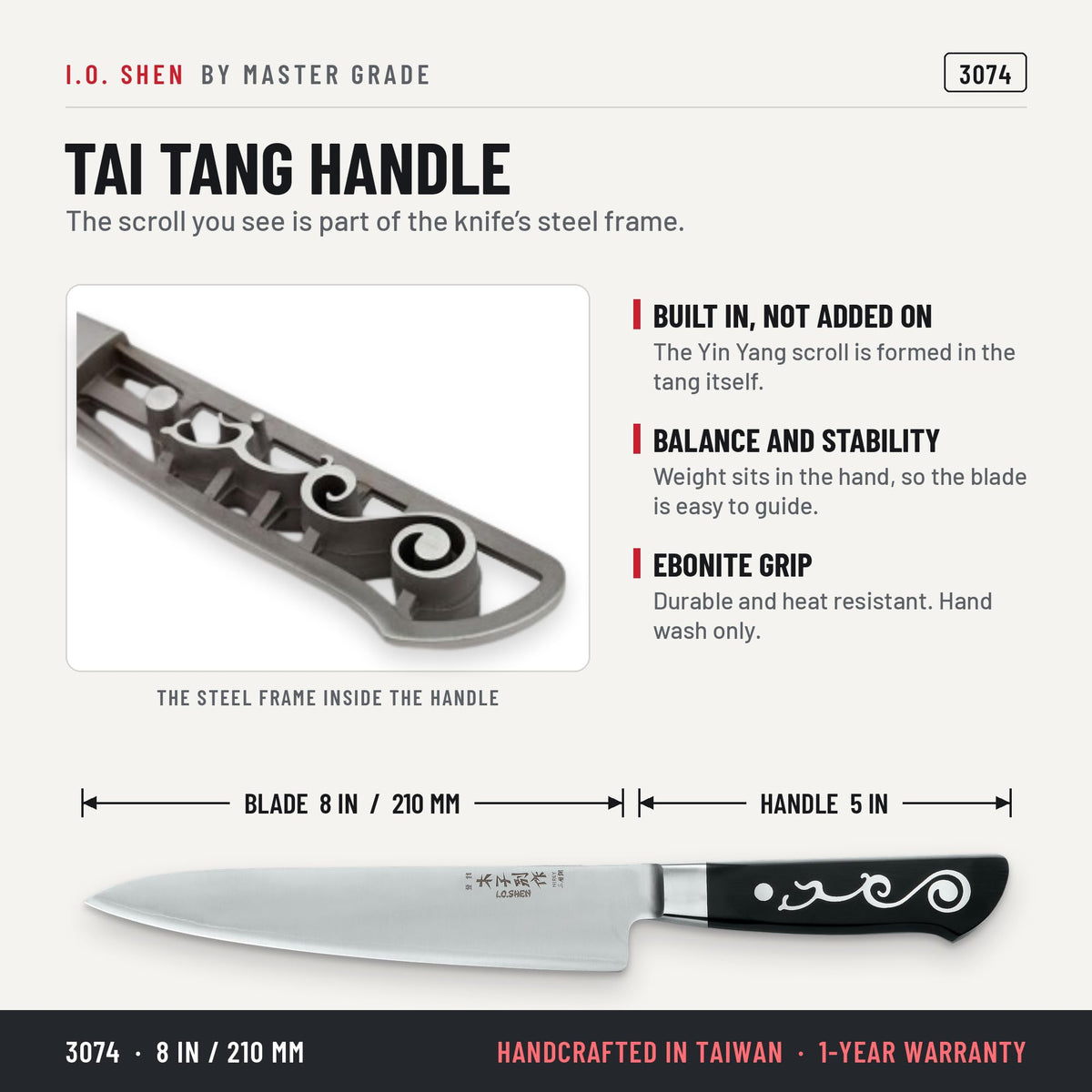 I.O. Shen 8 in chef knife 3074, features and details