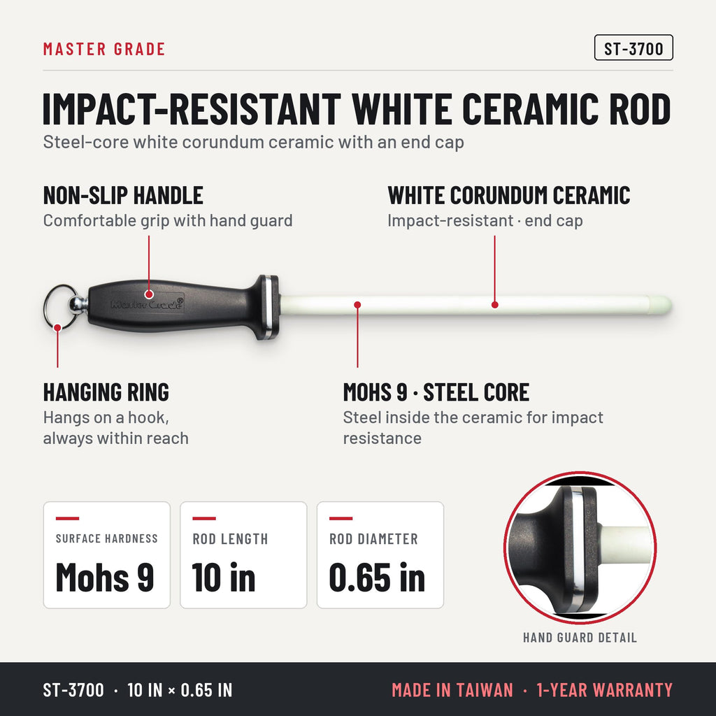 Master Grade ST-3700 11 in white ceramic honing rod, features and specifications