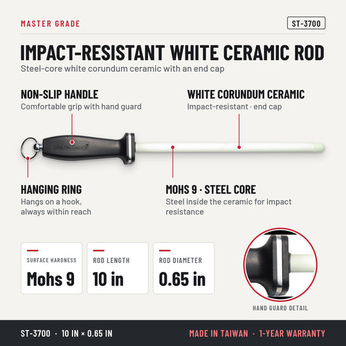 Master Grade ST-3700 11 in white ceramic honing rod, features and specifications