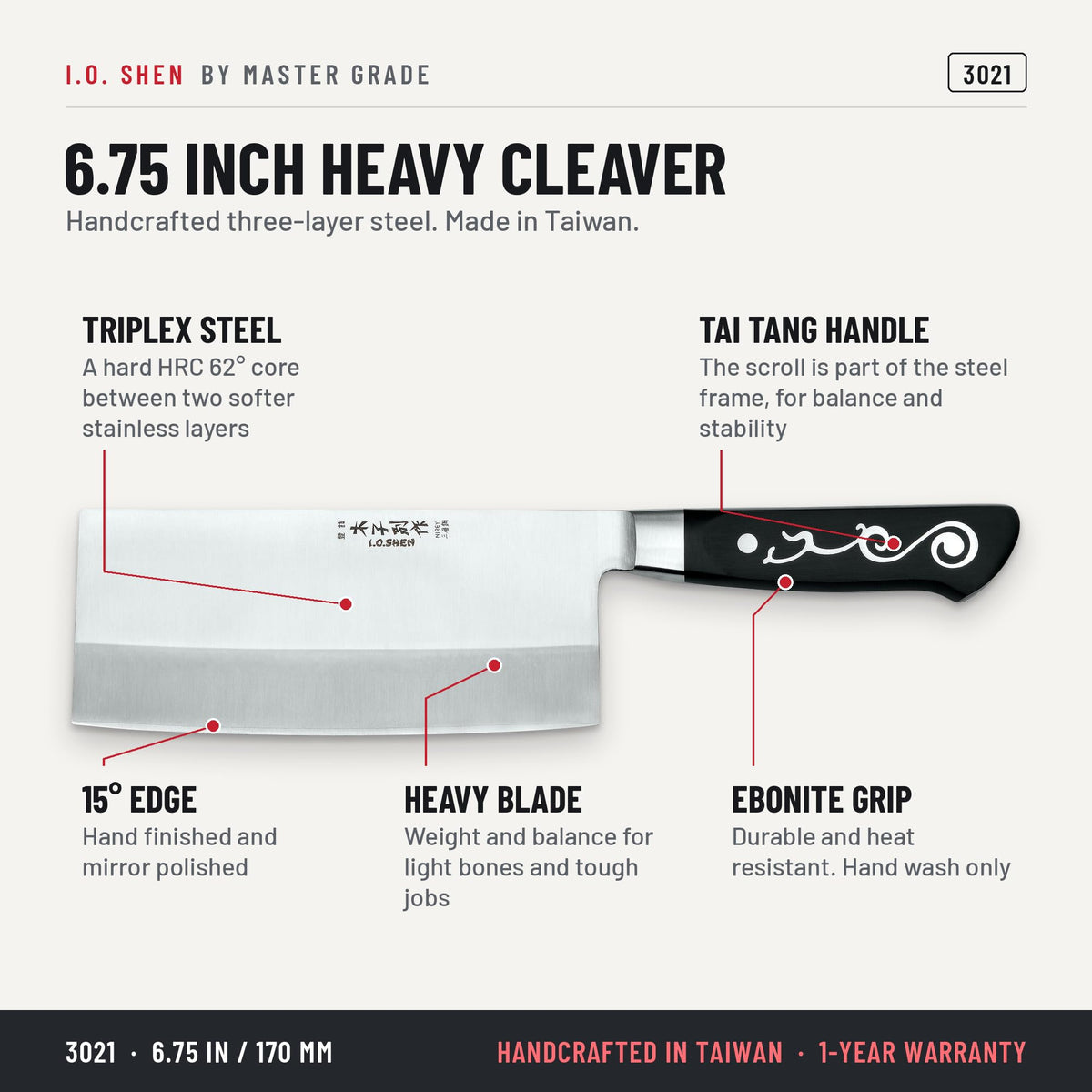 I.O. Shen 6.75 in heavy cleaver 3021, features and details