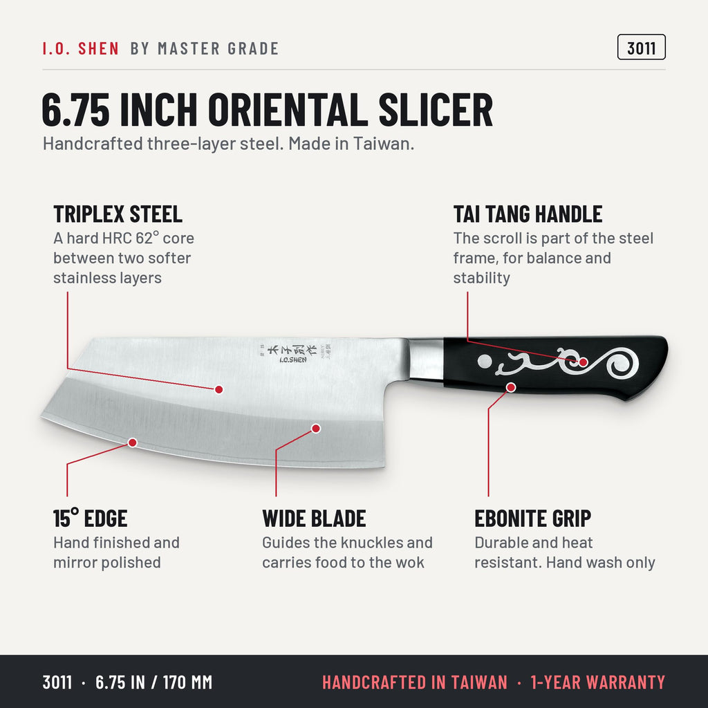I.O. Shen 6.75 in oriental slicing knife 3011, features and details