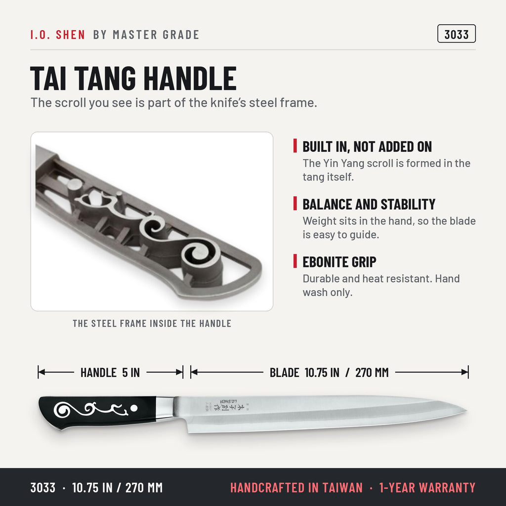 I.O. Shen 10.75 in right-handed sashimi knife 3033R, features and details