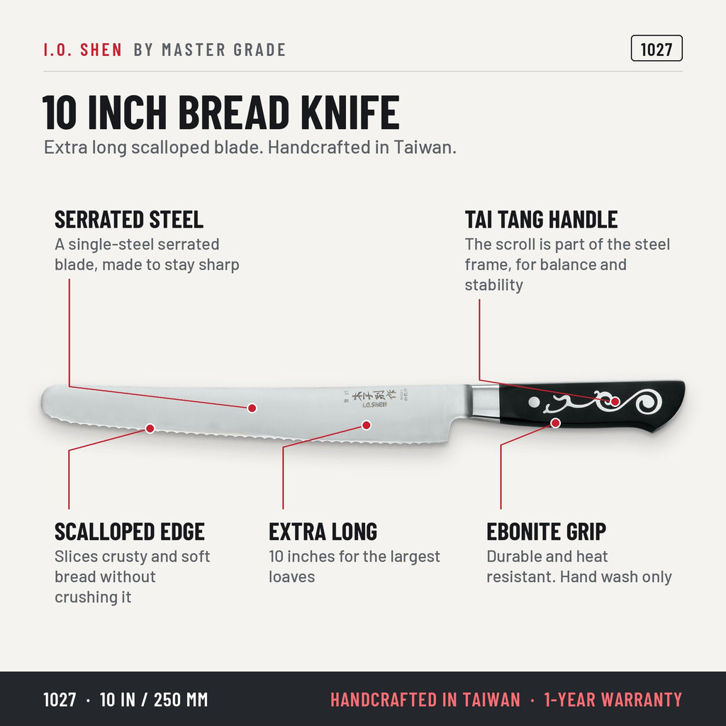 I.O. Shen 10 in bread knife 1027, features and details