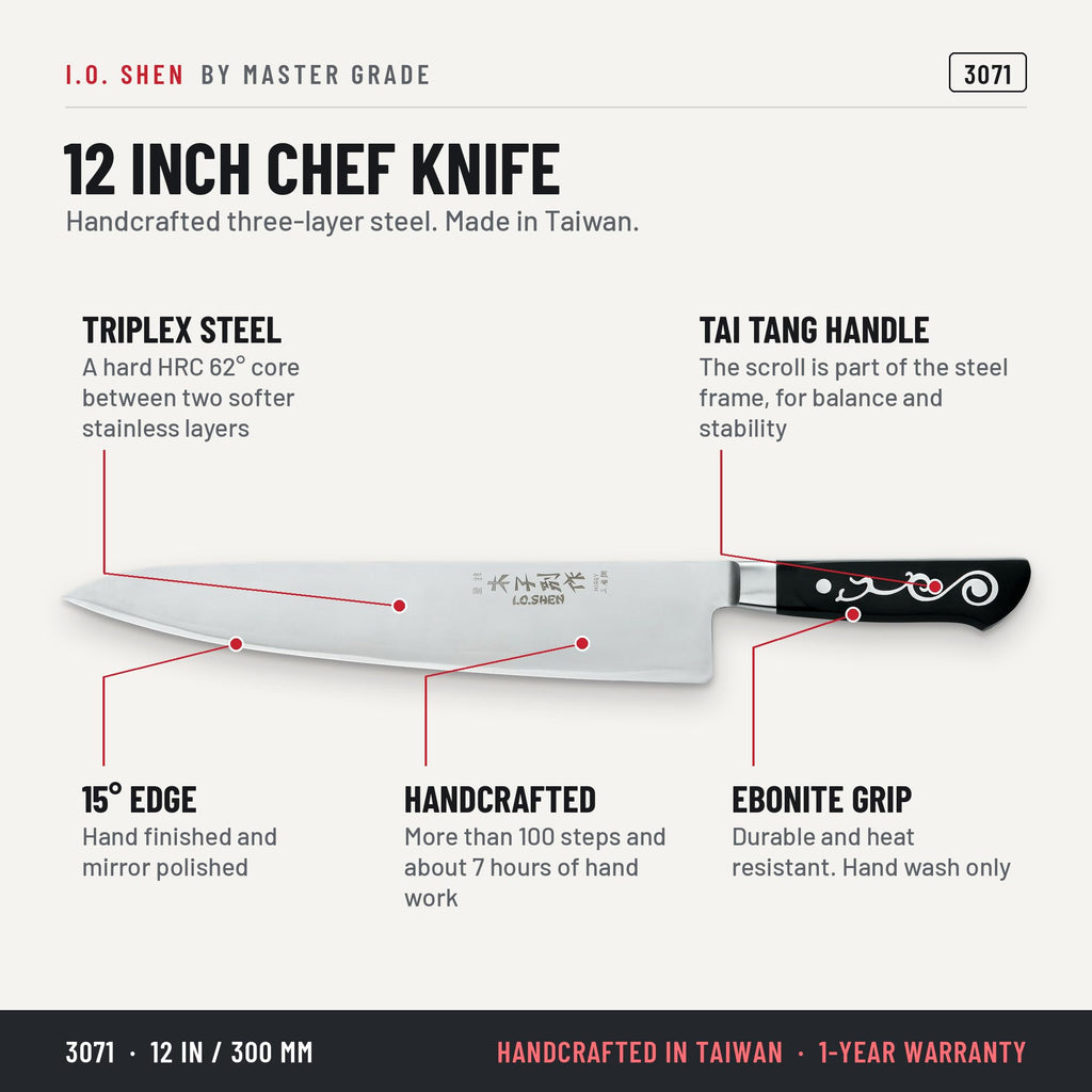 I.O. Shen 12 in Excalibur chef knife 3071, features and details