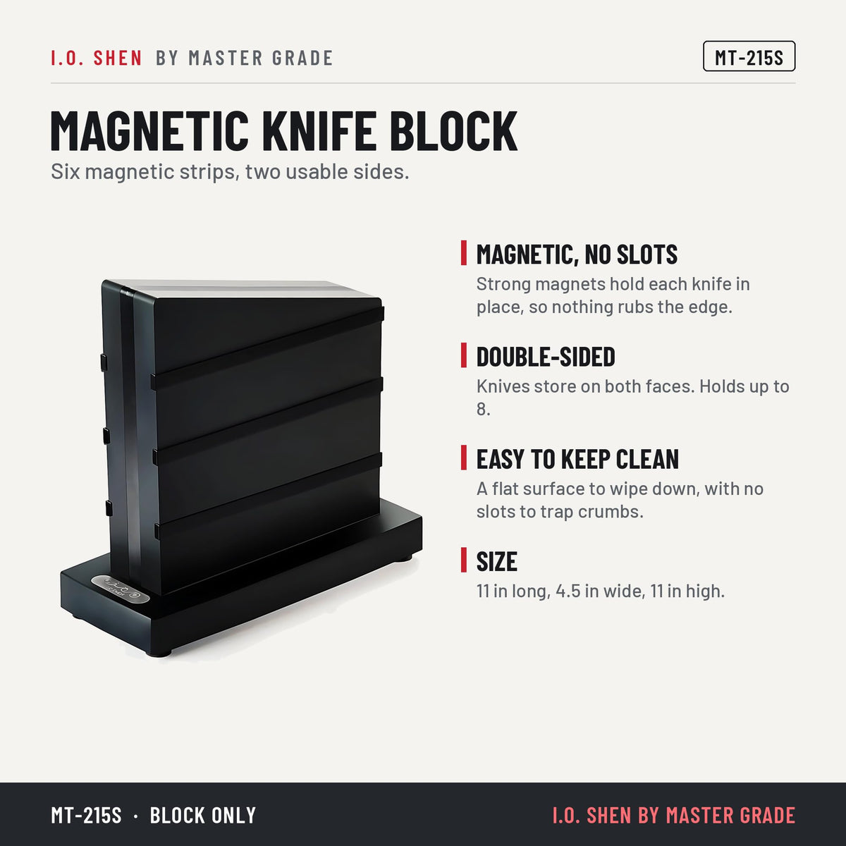 I.O. Shen wooden magnetic knife block MT-215S, features and details