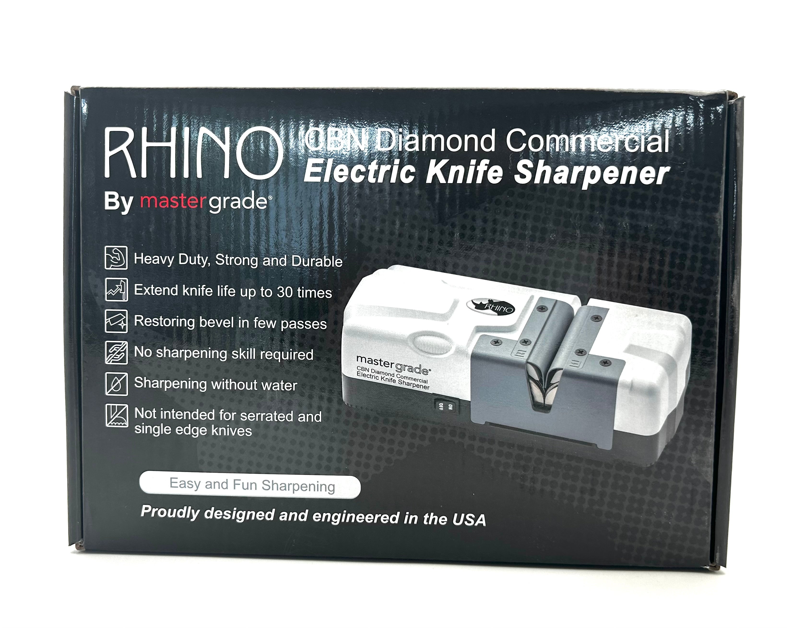 Rhino Commercial Electric Knife Sharpener – CBN Diamond Wheels for Butchers & Commercial Kitchens | MG-7000
