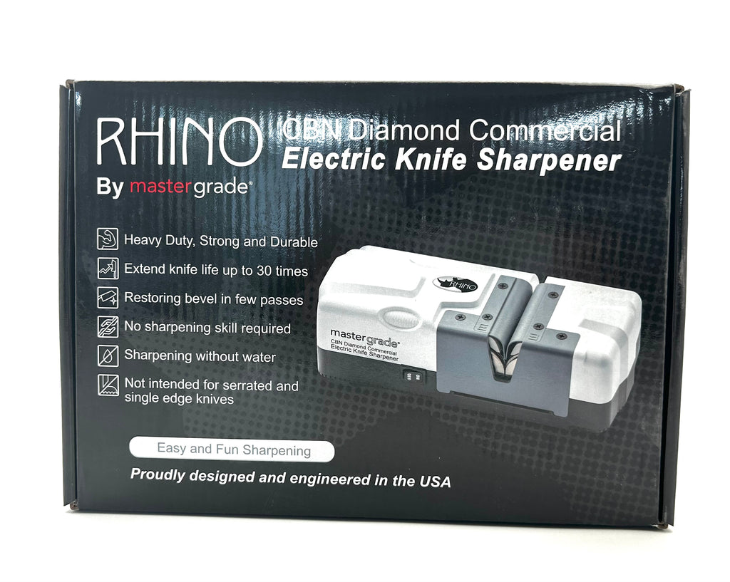 Rhino Commercial Electric Knife Sharpener – CBN Diamond Wheels for Butchers & Commercial Kitchens | MG-7000