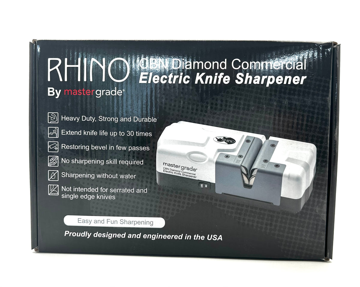 Rhino Commercial Electric Knife Sharpener – CBN Diamond Wheels for Butchers & Commercial Kitchens | MG-7000