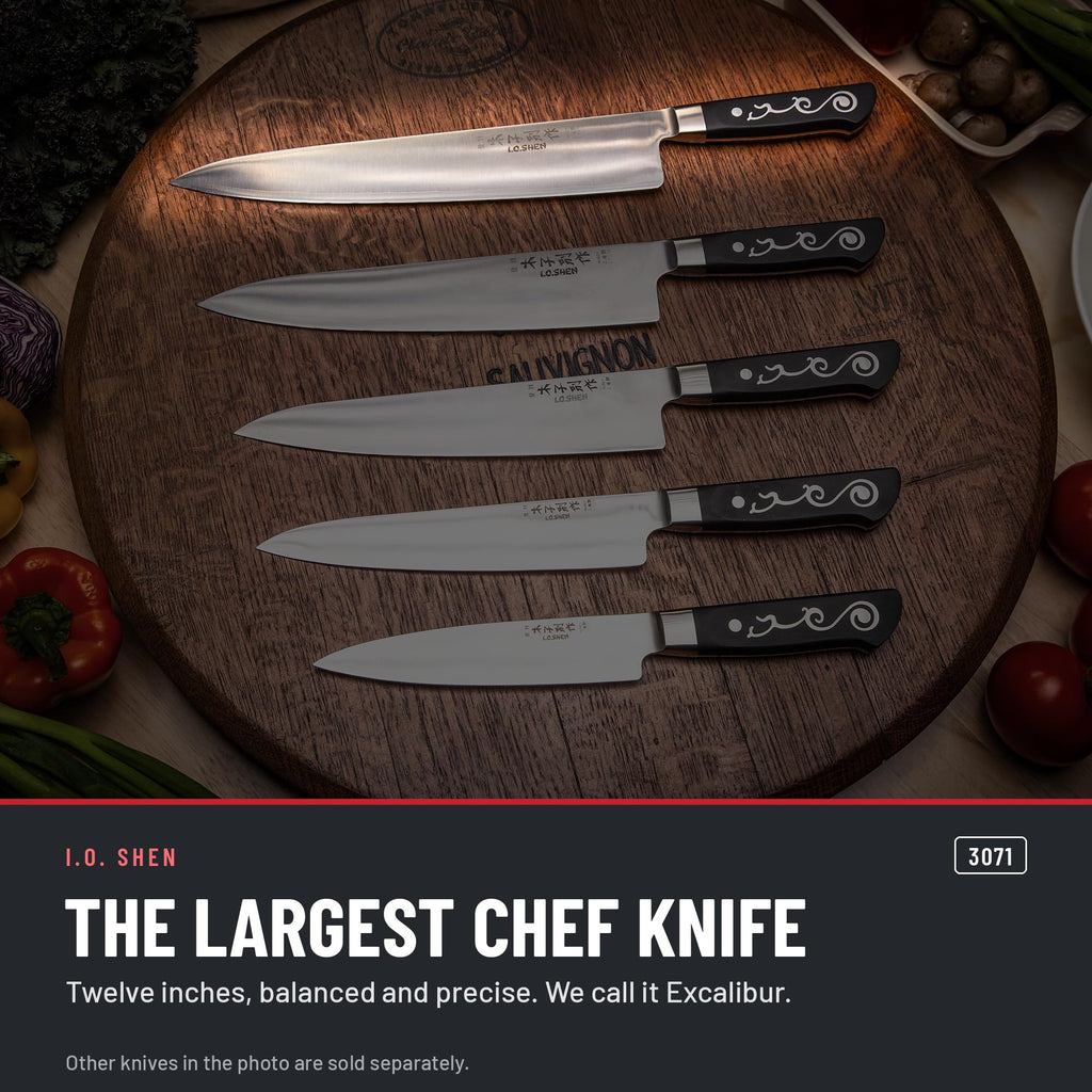 I.O. Shen 12 in Excalibur chef knife 3071 in the kitchen