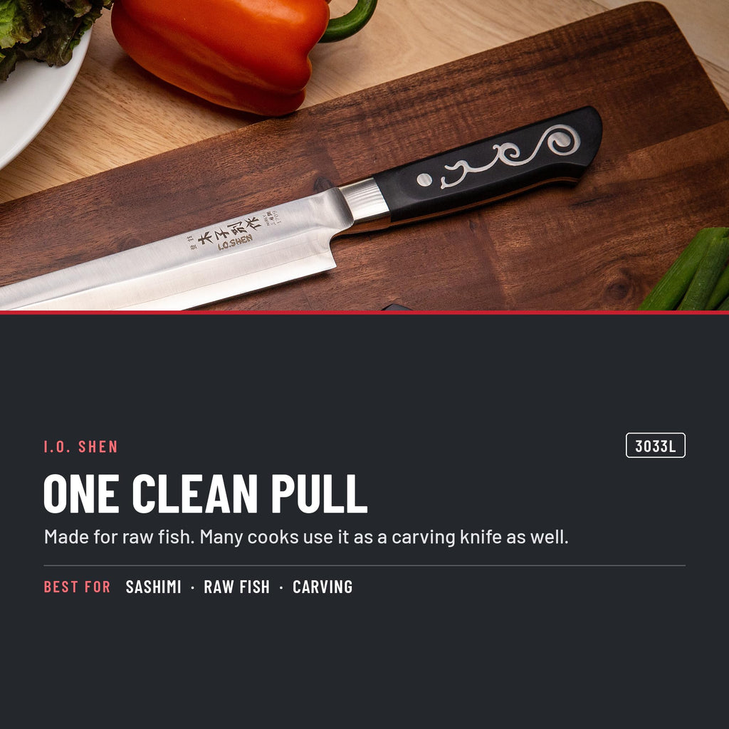 I.O. Shen 10.75 in left-handed sashimi knife 3033L in the kitchen