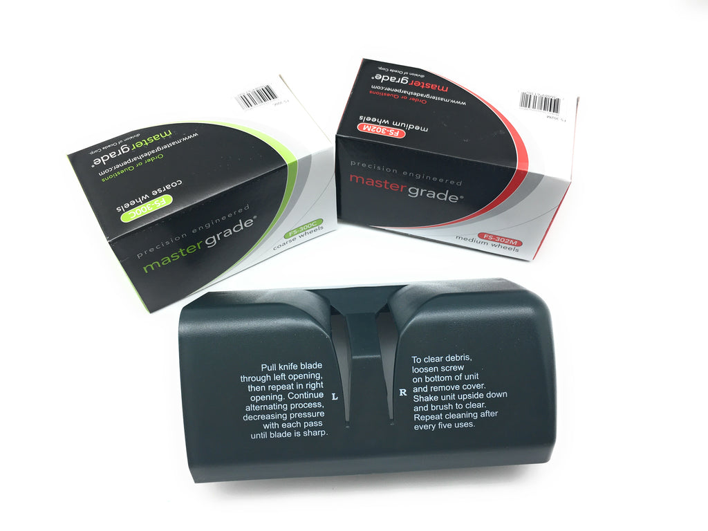 Master Grade sharpener cover with coarse and medium sharpening wheel boxes