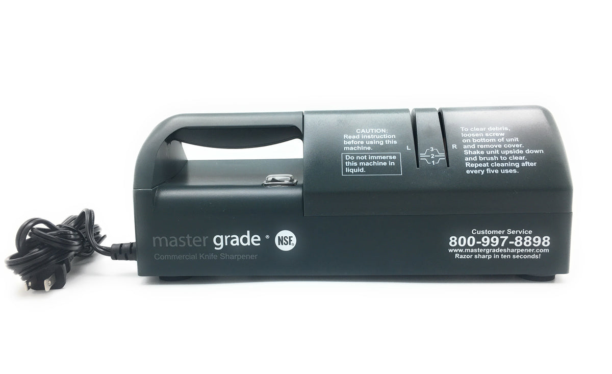 Master Grade MG-5001 commercial electric knife sharpener, front view with power cord
