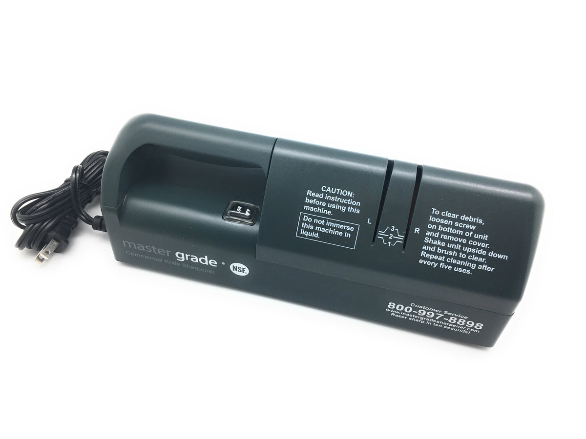 Master Grade MG-5001 commercial electric knife sharpener, top angled view showing sharpening slots