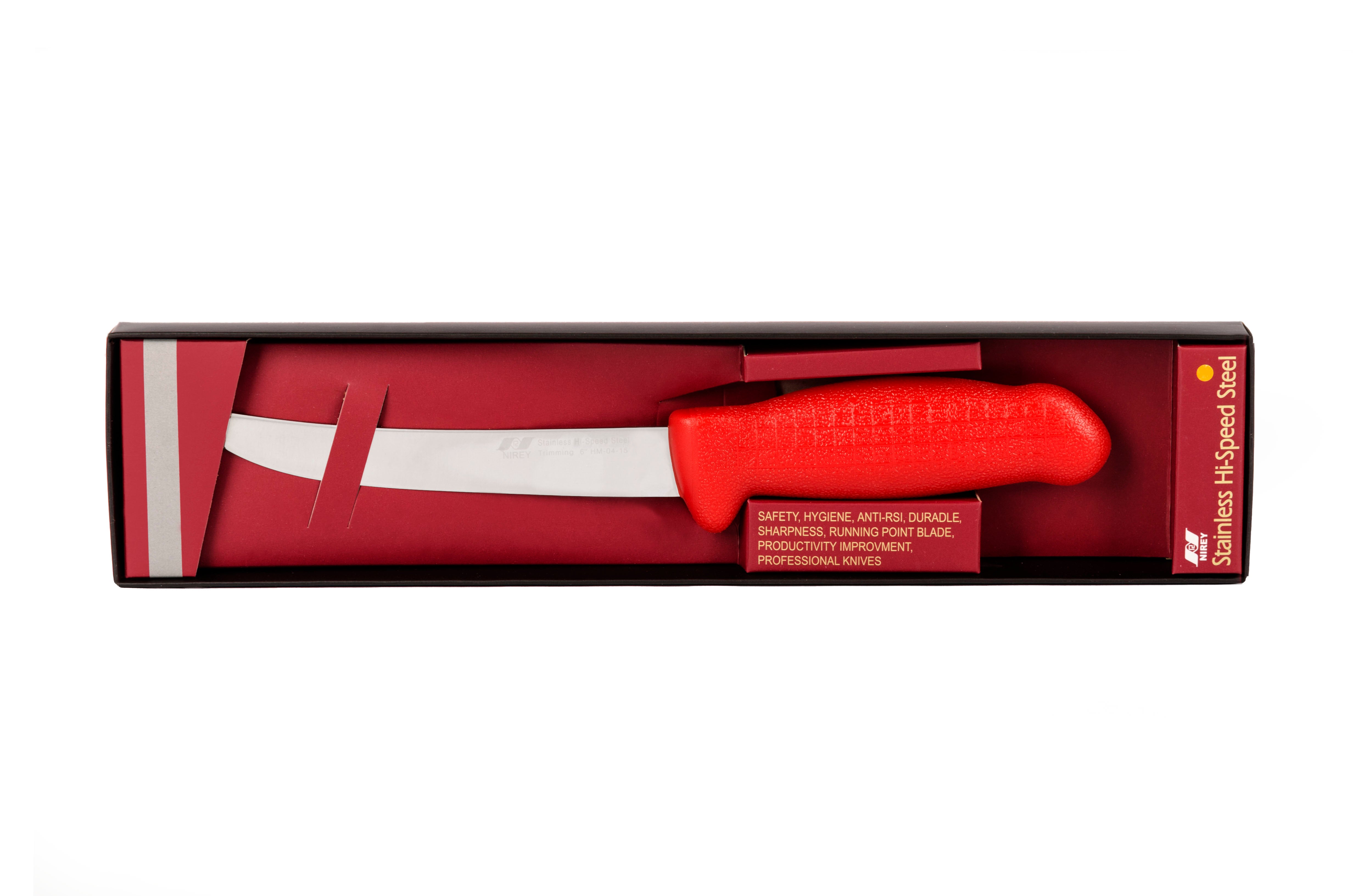 6" Trimming Knife for Meat – AUS-8 Stainless Steel, Red Handle | HM-04-15