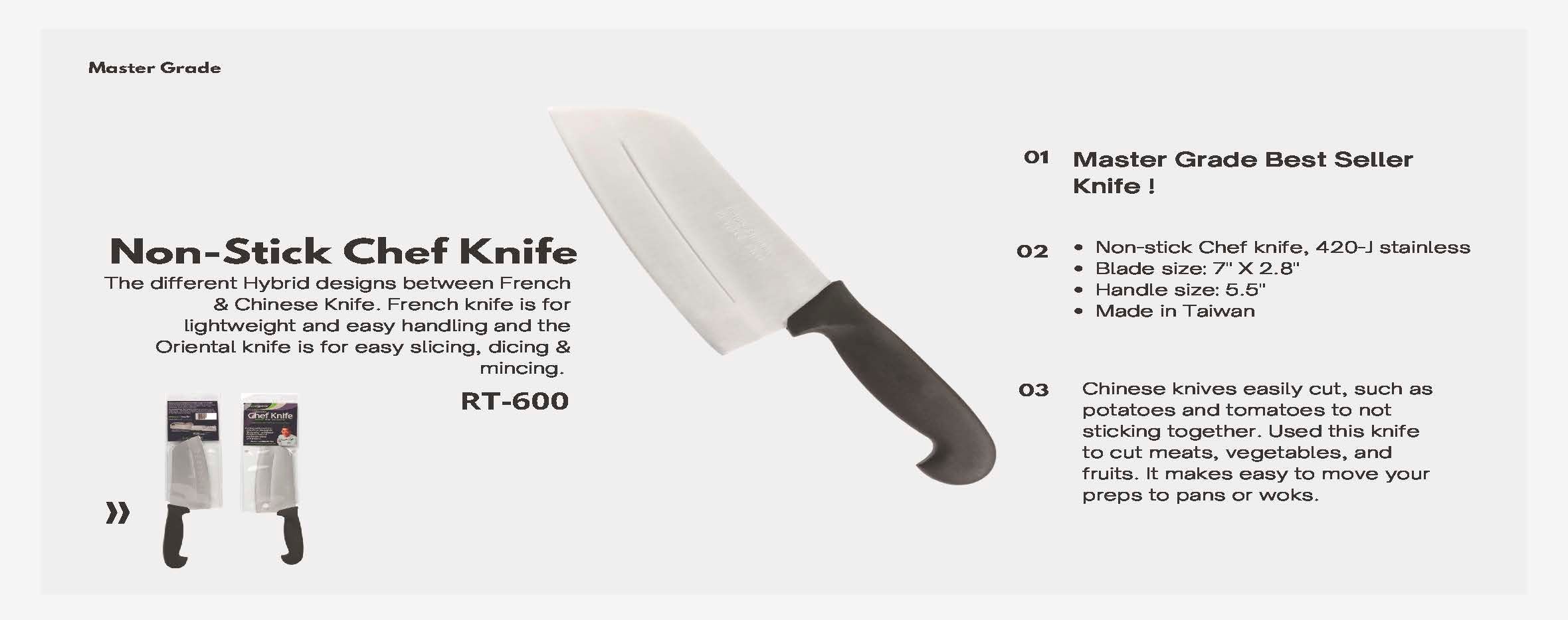 7" Non-Stick Chef Knife – French & Oriental Hybrid, 420-J Stainless Steel | RT-600