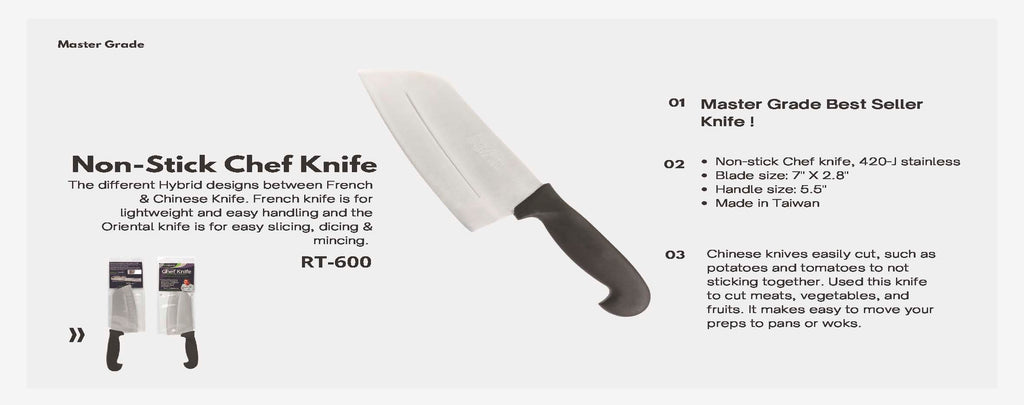 7" Non-Stick Chef Knife – French & Oriental Hybrid, 420-J Stainless Steel | RT-600
