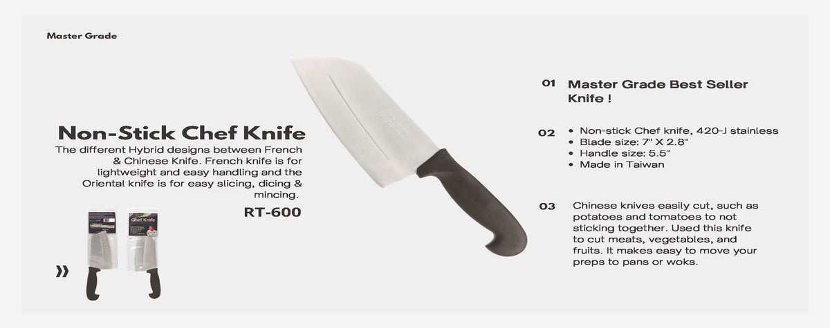 7" Non-Stick Chef Knife – French & Oriental Hybrid, 420-J Stainless Steel | RT-600