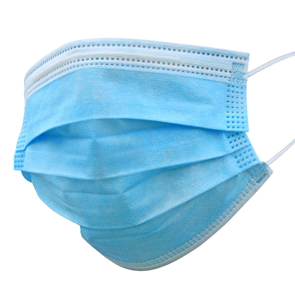 Blue disposable 3-ply face mask with ear loops